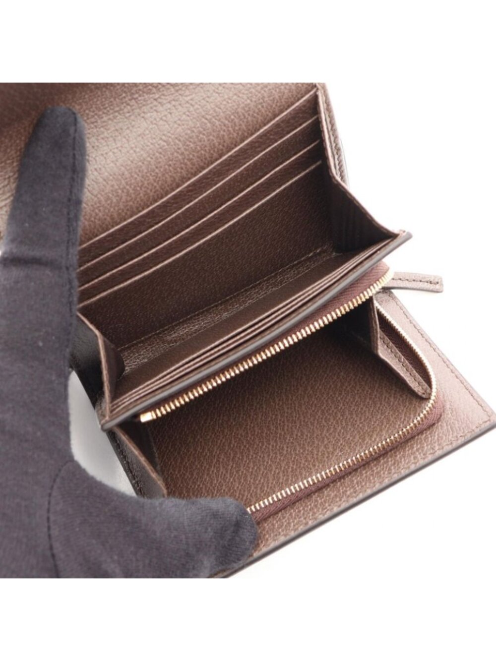 Gucci Bifold Wallet Ophidia GG Sherry Line Beige Brown Green Leather - Picture 3 of 8